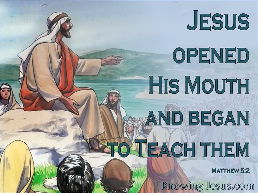 Matthew 5:2 He Opened His Mouth And Taught Them (aqua)